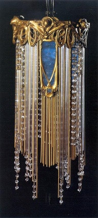 Hector Guimard, Chandelier, 1909 ~ Chiselled golden bronze, coloured glass, beads and glass tubes, brass and copper structure. Musée d'Orsay, Paris.