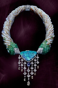 Necklace Cartier platinum, a 35.52 carat opal, a sapphire cabochon pear of 8.50 carat diamond briolette 8 / Studio-Dieleman-for- Cartier - 2010