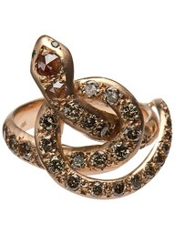 ILEANA MAKRI ?Berus? coiled snake ring Eighteen carat matte pink gold 'Berus' ring from Ileana Makri featuring a coiled snake design, champagne diamonds inlaid to the top and the head of the snake fe…