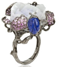 Fantasie 18ct white gold, diamonds, sapphire, garnet and pearl Retiring Rose ring by Wendy Yue for Annoushka