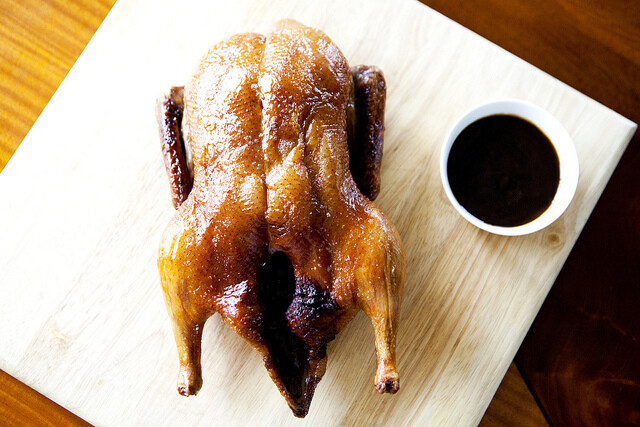 Roasted duck with coffee flavored sauce/gravy