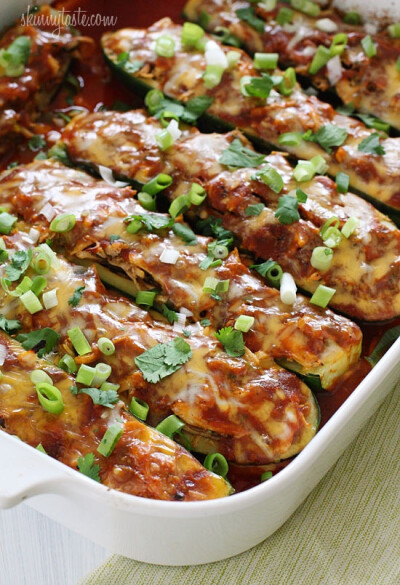 Chicken Enchilada-Stuffed Zucchini Boats