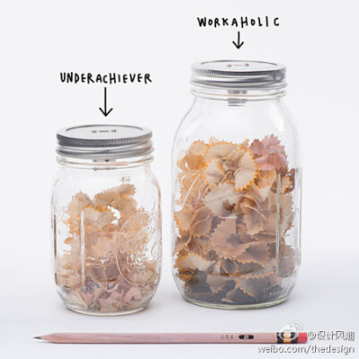 来自设计师Craighton Berman的一个美妙创意，玻璃瓶子卷笔刀（Sharpener Jar），瓶盖中间是铅笔刀，转动铅笔，木屑将掉入瓶子~当你收集起了一瓶子漂亮的铅笔花，你就会发现，那些形态各异的卷曲中，是消失的时间，也…