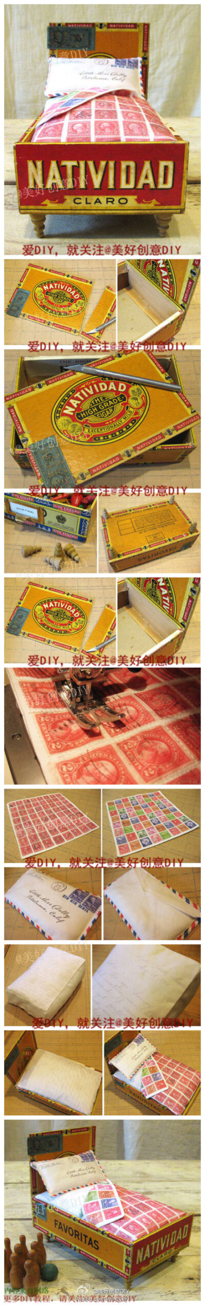 用小盒子DIY一个娃娃床~~~——更多有趣内容，请关注@美好创意DIY （http://t.cn/zOR4l2D）