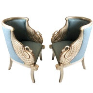 Pair American Art Deco Neoclassical Silver Leaf Swan Arm Chairs USA ca 1940s {I need these!}