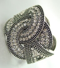 ~Unique Antique Silver Metal Crystals Knot Hinged Bangle Bracelet ~*