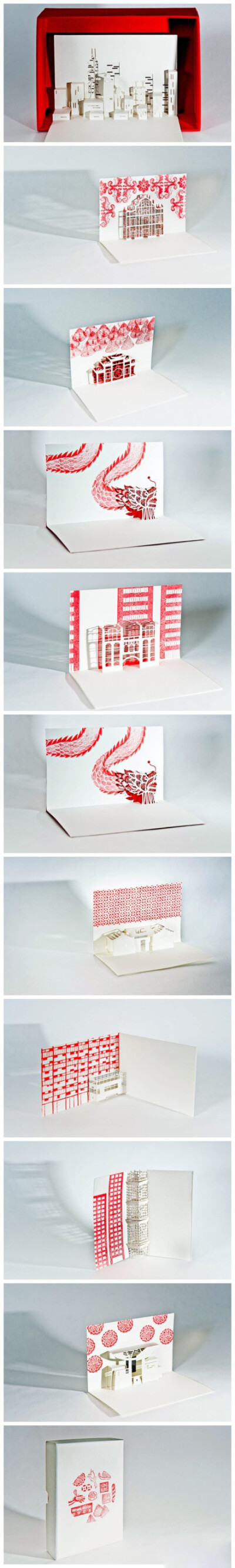 贺卡上的城市风光，来自定居香港的捷克设计师Tereza Hradilkova的"Porigami"系列建筑风格贺卡设计。