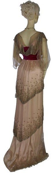 back view of a beautiful 1910 evening dress