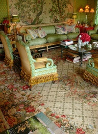 Henri Samuel: Susan Gutfreund's winter garden room--the Russian rug was from a chateau in Belgium purchased from Axel V.