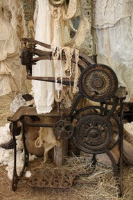 antique sewing machine and vintage laces...gorgeous