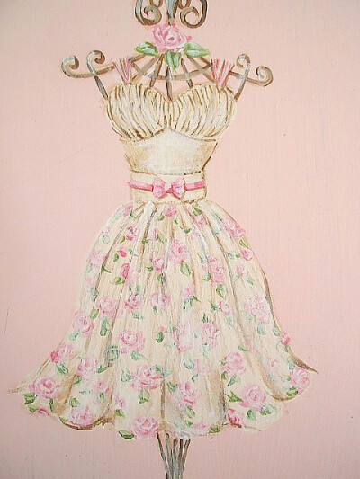 vintagerosegarden: 50s floral dress painting (by Natasha Burns)