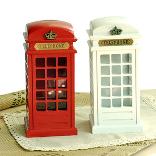 怀旧实木烤漆 英国电话亭存钱罐/储蓄罐 红黄白3色