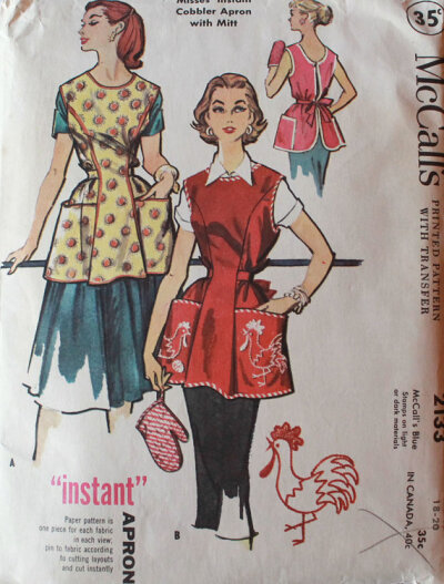 50s sewing Pattern - Cobbler Apron and Oven Mitt McCalls 2133 - LARGE