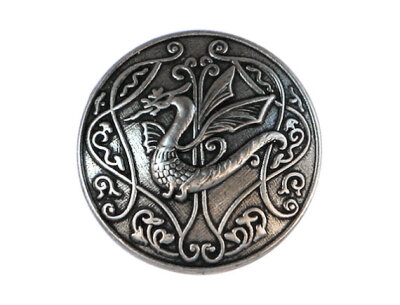 3 Metal Buttons Silver Draco Dragon 3/4 inch (20 mm) Shank Buttons