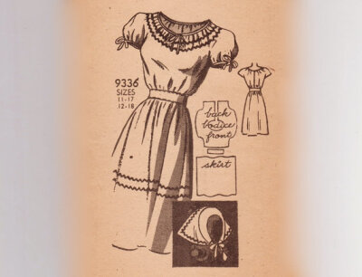 Vintage 1940s Sewing Pattern - Gypsy Peasant Dress with Puff Sleeves & Babushka Headscarf - Marian Martin Mail Order 9336, Bust 32, Unused