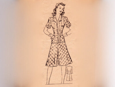 Vintage 1940s Sewing Pattern - 2 Pc Suit Dress, Long Line Nip Waist Jacket Blouse & Inverted Pleat Skirt - The News Mail Order 3027, Bust 32