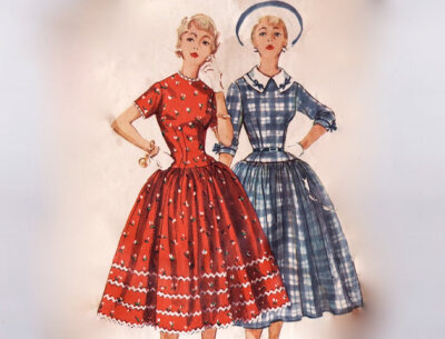 Vintage 50s Sewing Pattern - Fit & Flare Dress w Drop Waist Full Skirt,Detachable Collar, Simple to Make - 1954 Simplicity 4996, XS Bust 29