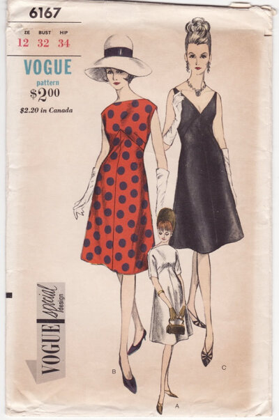 Vintage 60s Sewing Pattern - A-Line Cocktail Dress, Sexy Deep V or Bateau Neck, May Be Bias Cut - Vogue Special Design 6167, Bust 32, Uncut