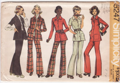 Vintage 1970s Sewing Pattern - 2 Piece Outfit, Shirt-Jacket & High-Waisted Bell Bottom Pants - 1972 Simplicity 5247, Bust 36, Uncut