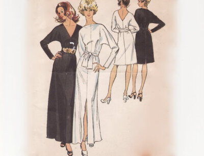 Vintage 70s Sewing Pattern - Sexy Cocktail Dress w/ Straight Neckline or Plunging V-Neck, Jiffy/Easy - 1972 Simplicity 5363, Bust 36, Uncut