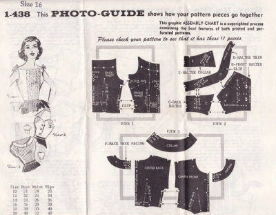 Vintage 50s Sewing Pattern - Sexy Gather Bust Halter Top, Nip Waist Blouse, & Sun Top with Straight Neckline - Mail Order 1-438, Bust 36