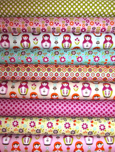 9 Fat Quarters Little Matryoshka Dolls, Dots, Stripes, Flowers by Carly Griffith Riley Blake Fabrics