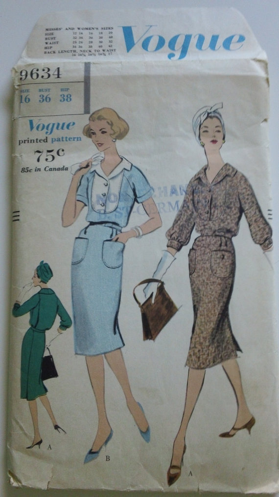 1950's Vogue pattern. 9634- One piece dress-