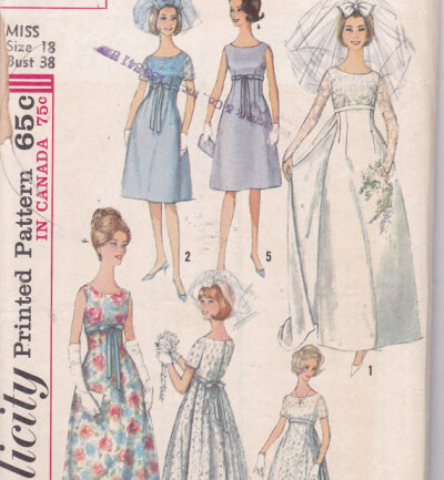 1964 Size 18 Bust 38 misses bride or bridesmaid dress or evening formal dress long gown wedding Simplicity 5872