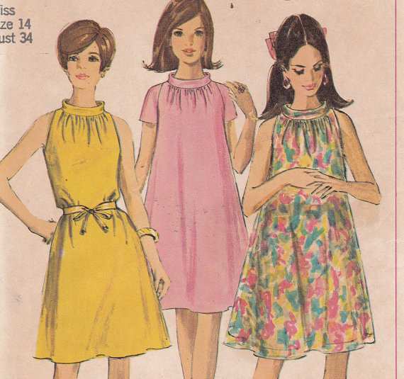 Tent dress raglan arm holes stand up collar Size 14 Bust 34 Simplicity 7169 from 1967