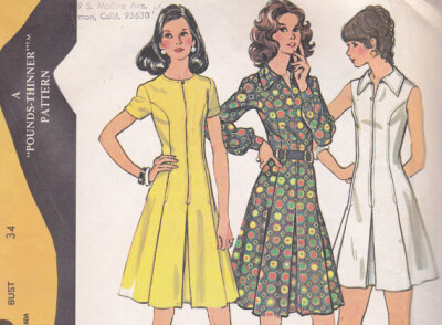 McCalls 3610 Size 12 dress sewing pattern from 1973 cut to shorter