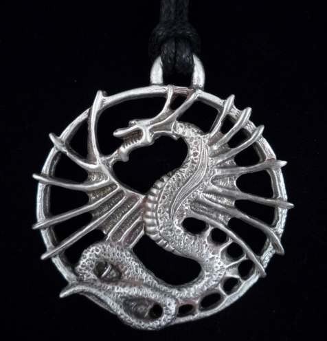 Dragon Jewelry - Pewter Winged Dragon Pendant made with fine pewter in the USA