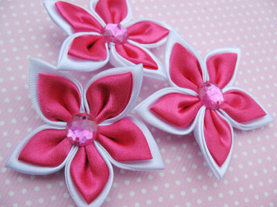 20pcs Satin 2" Ribbon Flower W/ Rhinestone-Hot pink