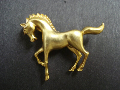 Vintage Figural Brooch - Golden Horse - Gold tone Metalwork