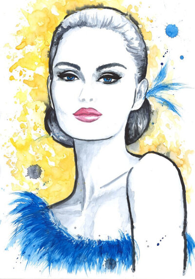 Print from Original Watercolor Fashion Illustration Modern Art Painting titled Yellow Romance