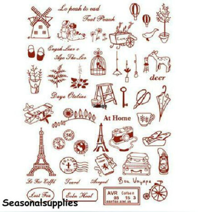 DIY Cloth Art Manual Cloth Decoden Figure Hot Flocking Tape Sticker Plate Backing Painting--Eiffel Tower,Stamp (ST25)