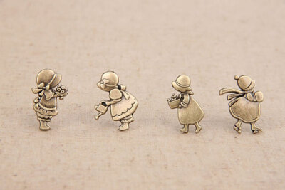 4Pcs Antique bronze Plated Brass Bottons Set,21x11mm,Cute Pattern for Little Girl-(4 in a set)(GN38)