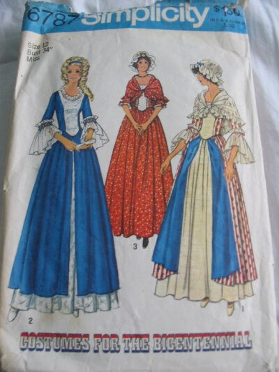 Simplicity Pattern 6787 Vintage - Wedding - Prairie - bicentennial dresses - shrug and bonnet