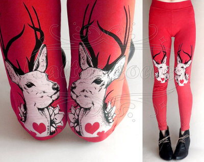 M deep pink Oh Deer cotton hand printed skinny leggings / footless tights