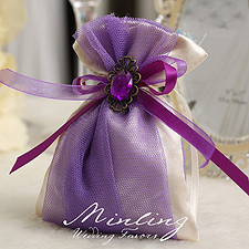Minling 紫色薄纱 宝石手工喜糖布袋 结婚糖果盒 婚礼回礼品包装