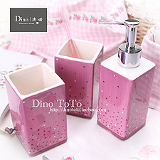 特色紫色彩点陶瓷卫浴三件洗漱套装套件浴室用品组 厂销现货实拍