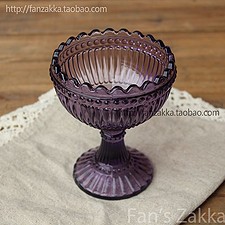 Fan's zakka杂货 复古欧式刻花玻璃冰激凌杯 甜品杯(波浪纹紫色)