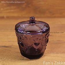 Fan&#39;s zakka杂货 复古缤纷玻璃茶杯 水杯 收纳小罐--带盖紫色