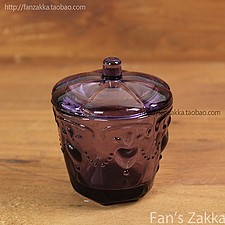 Fan's zakka杂货 复古缤纷玻璃茶杯 水杯 收纳小罐--带盖紫色