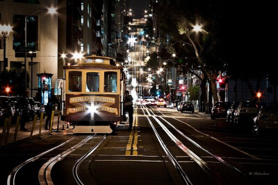 摄影 风景 旧金山的缆车 夜景