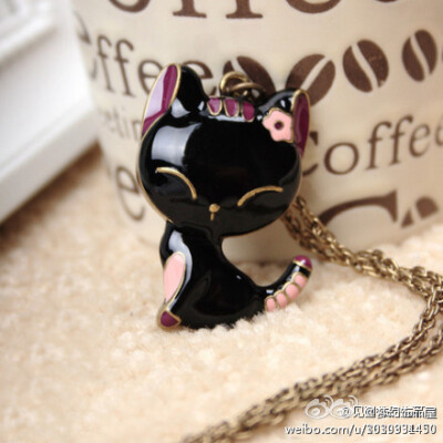 黑色滴油烤漆猫咪项链