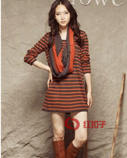 韩国SZ(sz)新,SZ2725时尚条纹长袖衫配围巾360卫衣/绒衫 配360围巾 ￥144.0