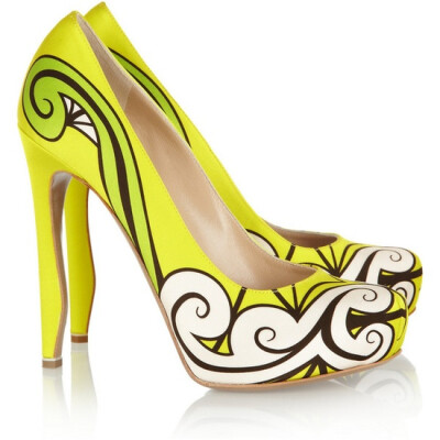 Nicholas Kirkwood Neon printed silk-satin pumps found on Polyvore