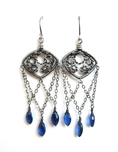 silver kyanite chain earrings