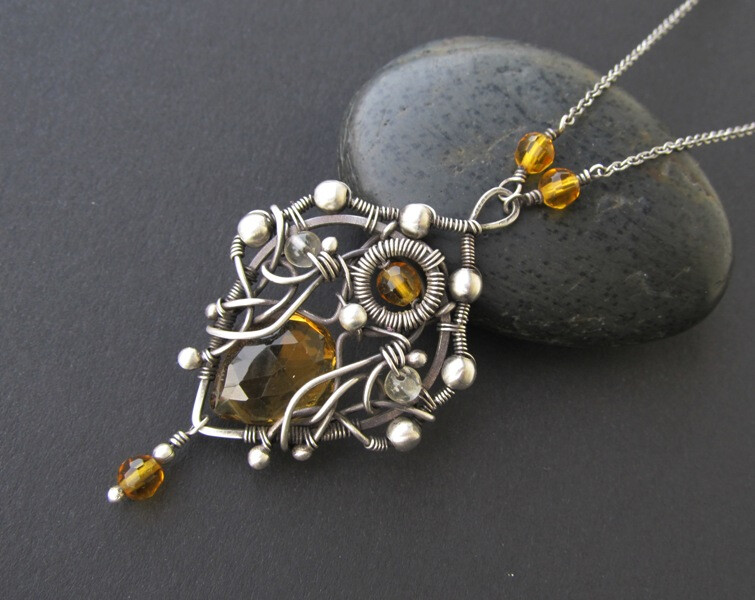 citrine silver necklace