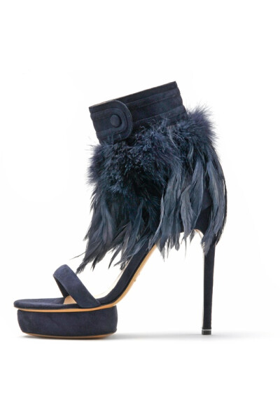 Fall 2012 Blue Suede and Feather Nicholas Kirkwood Sandels